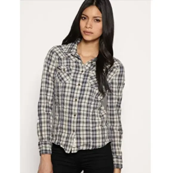 Allsaints Spitalfields Parson Button Down Plaid Women Shirt Size 8 Western Rodeo - Picture 1 of 13